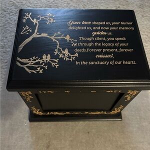 Black Wood Box Urn with Photo Frame